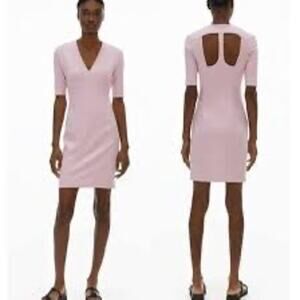 Helmut Lang Pink V-Neck Cut-Out T Back Stretch Mini Dress $305